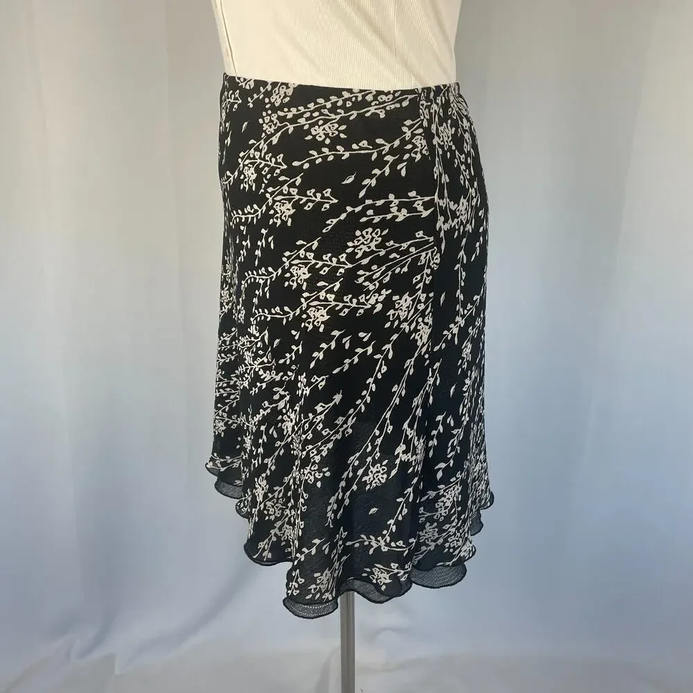 Reversible Midi Skirt Large Black Floral Geo Layered Chiffon Y2K Fairy Whimsy